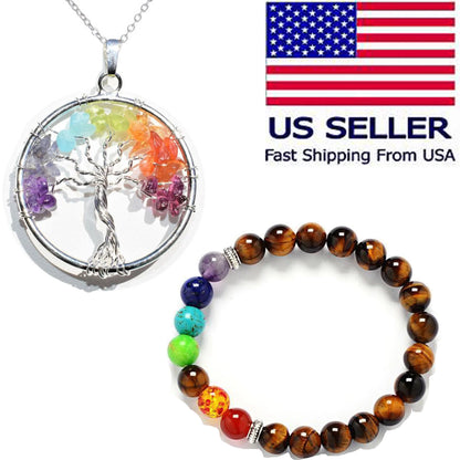 Unisex Chakra Pendant Necklace & Turquoise Energy Bracelet Set – Harness the Power of Balance & Healing