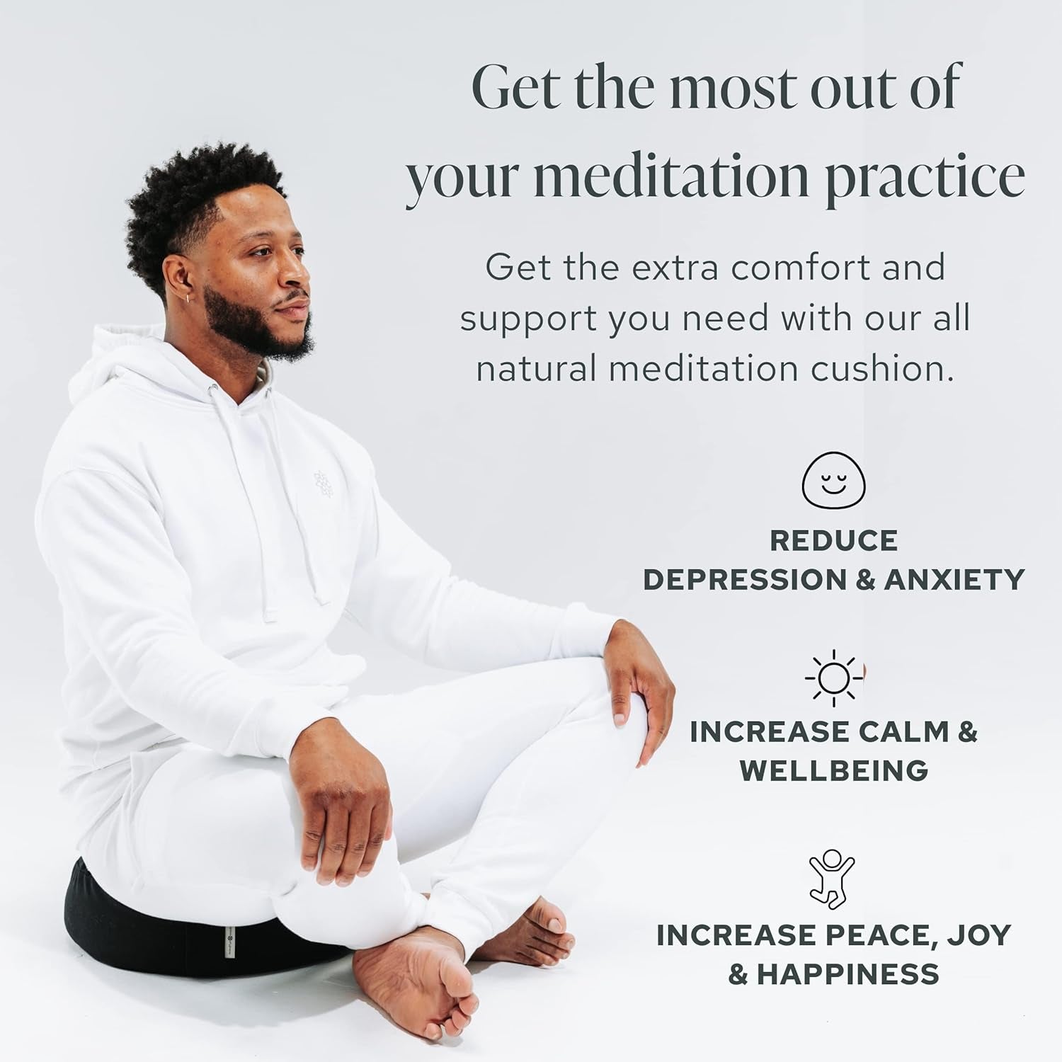 Mindful & Modern Large Meditation Cushion — Crescent Zafu with Buckwheat Fill