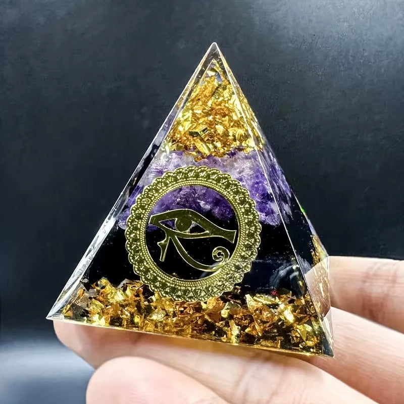Orgone Amethyst Pyramid with Eye of Horus – Energy Healing & Protection Crystal (5cm)