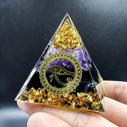 Orgone Amethyst Pyramid with Eye of Horus – Energy Healing & Protection Crystal (5cm)