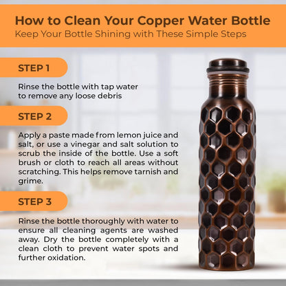 Pure Copper Water Bottle – 34oz Honeycomb Ayurvedic Vessel with Carry Pouch