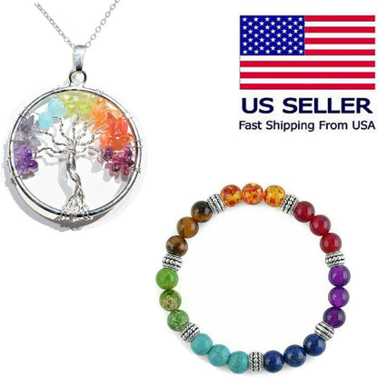 Unisex Chakra Pendant Necklace & Turquoise Energy Bracelet Set – Harness the Power of Balance & Healing