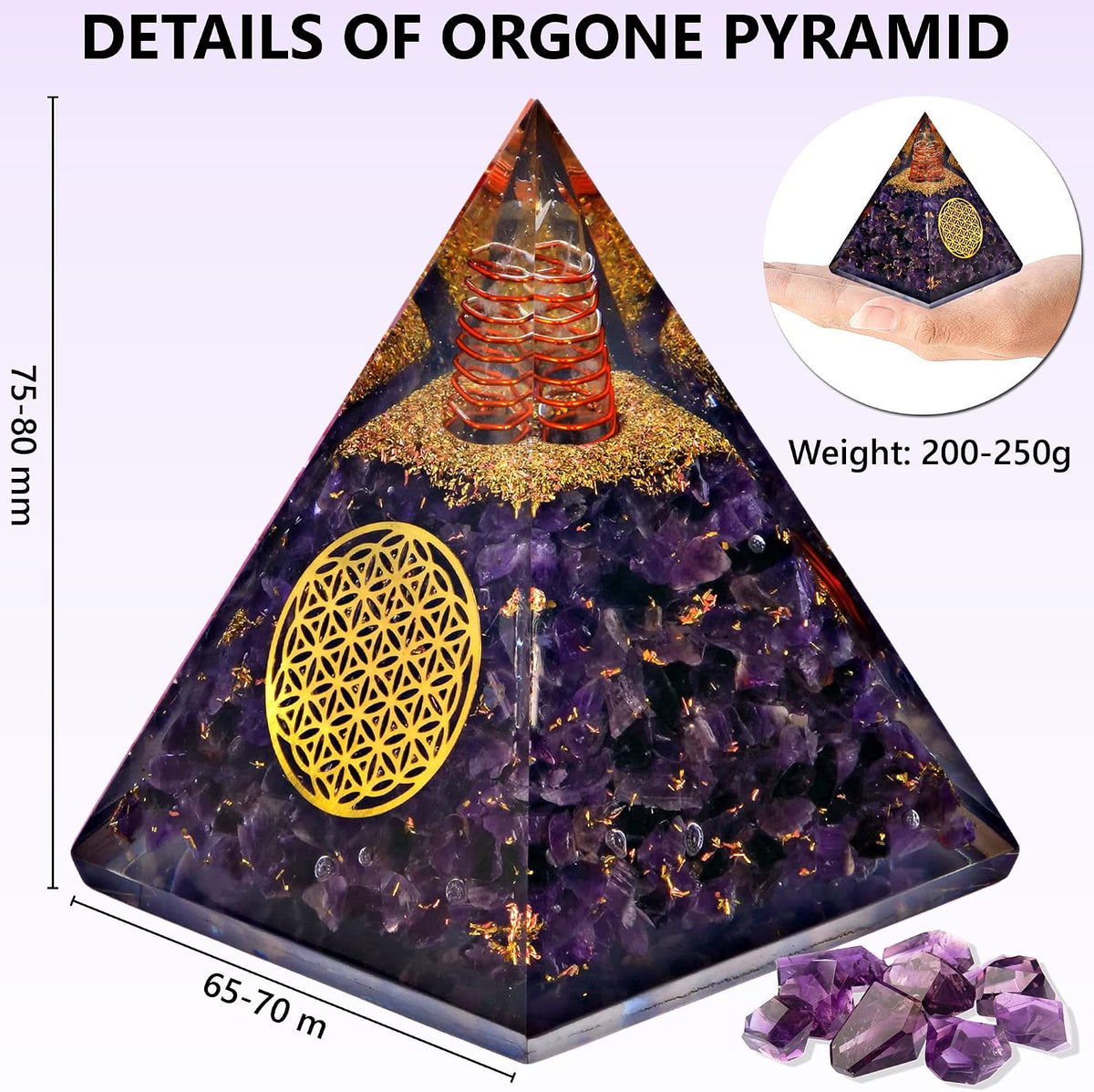 Amethyst Orgonite Pyramid — Flower of Life