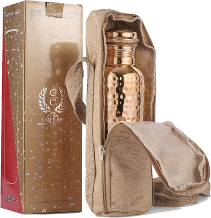 Copper Water Bottle & Jute Bag — Woven Journey | 34 oz
