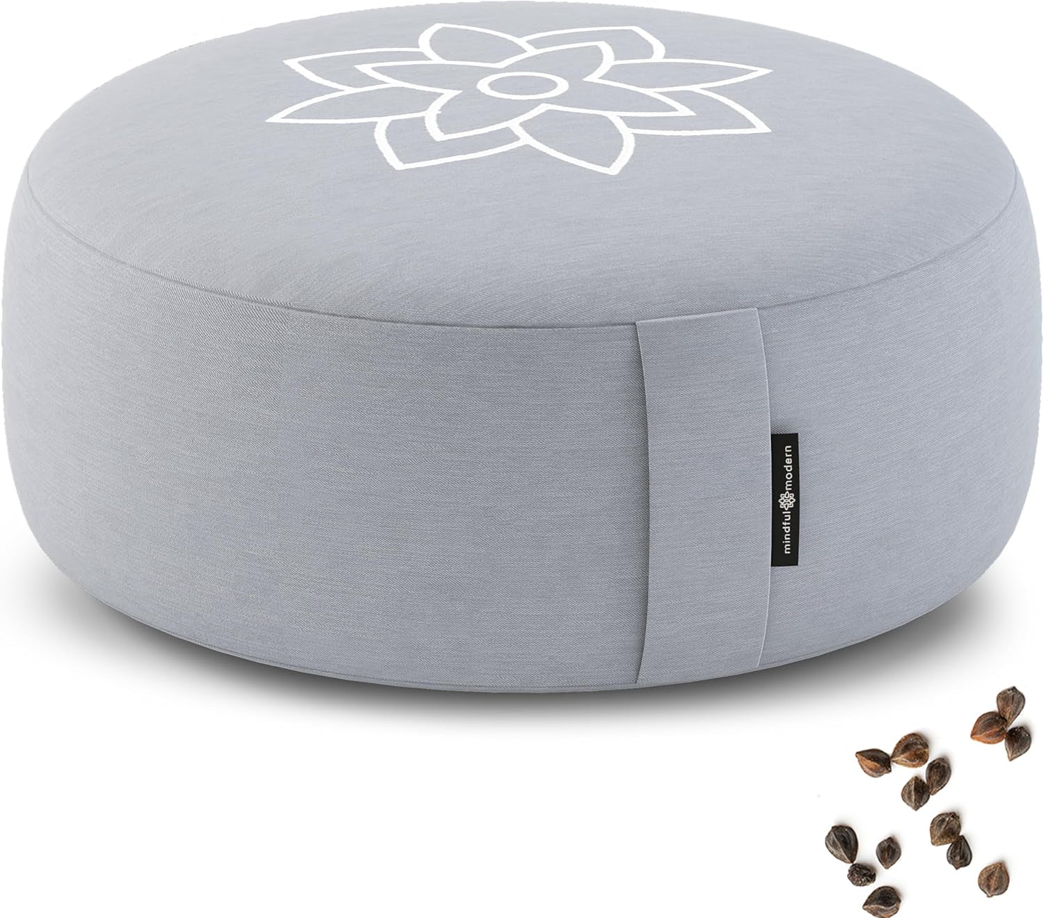 Mindful & Modern Large Meditation Cushion — Crescent Zafu with Buckwheat Fill