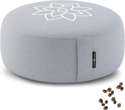 Mindful & Modern Large Meditation Cushion — Crescent Zafu with Buckwheat Fill