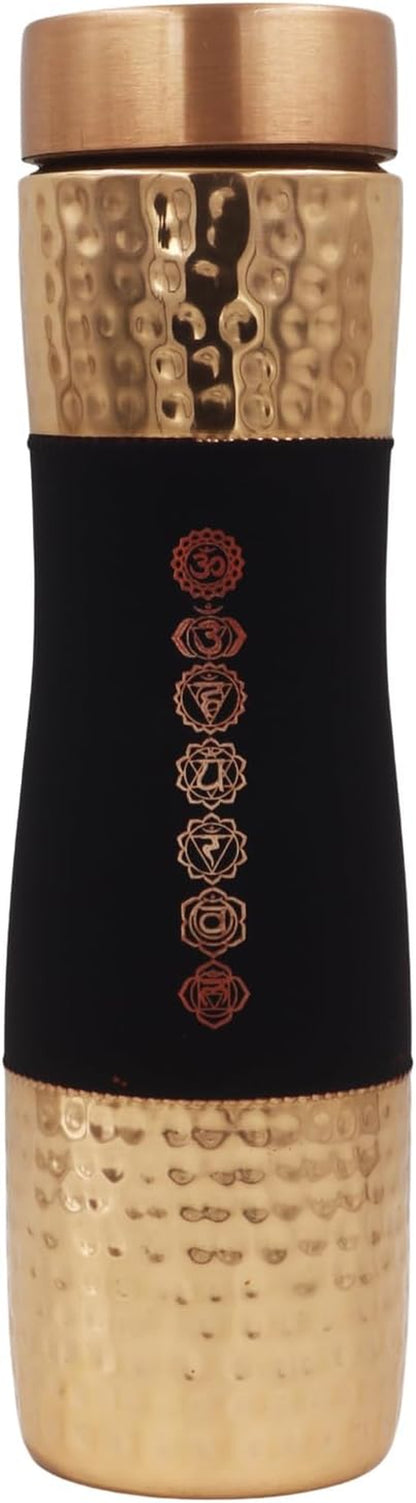 Pure Copper Water Bottle – 34oz Wide Mouth Ayurvedic Vessel (7 Chakras Design)