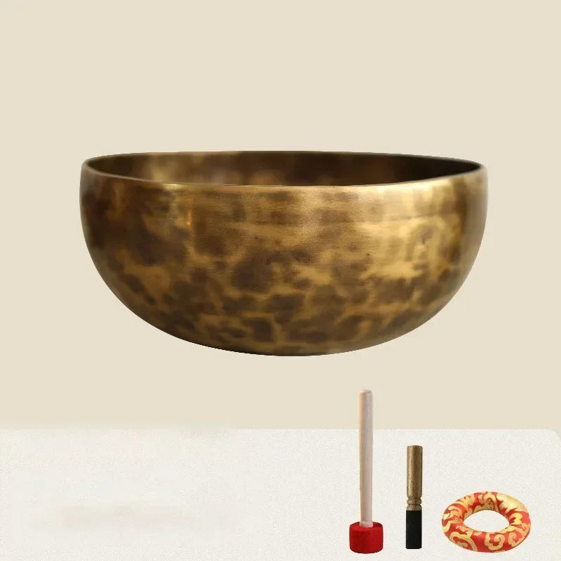 Large Tibetan Malang Singing Bowl Set — Vintage Brass & Copper Sound Healing Instrument for Meditation & Sacred Spaces