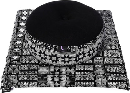 Compact Meditation Cushion Set — Small Zafu & Roll-Up Zabuton with Kapok Fill