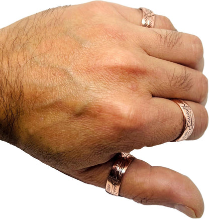 Copper Ring Set — Earthen Bloom | 3 Carved Rings
