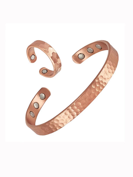 Pure Copper Bracelet & Ring Set – Handcrafted & Adjustable