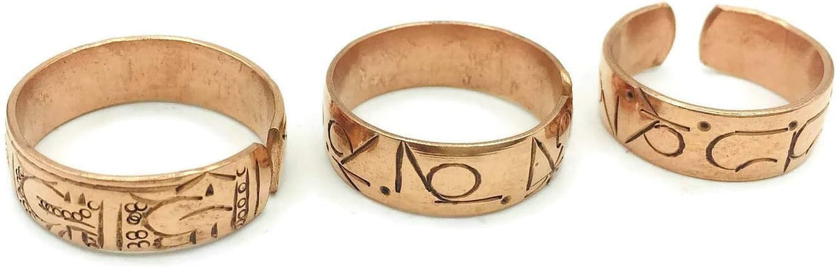 Copper Ring Set — Carved Tradition | 3 Adjustable Rings