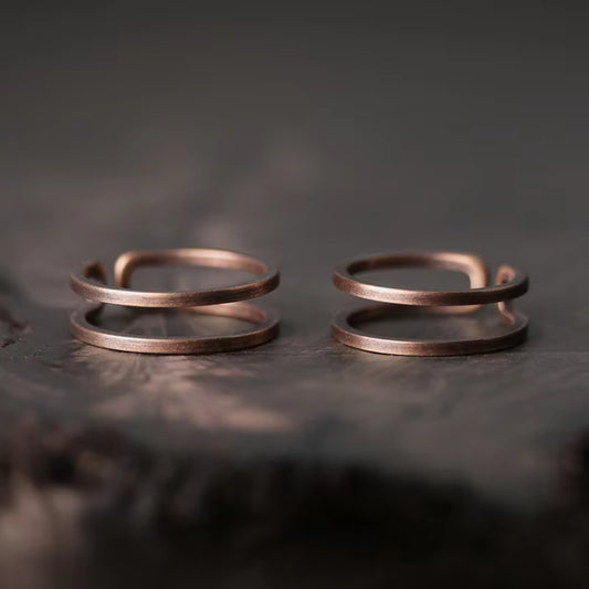 Handcrafted Adjustable Black Copper Ring – Unique Retro Punk Style for Couples & Lovers