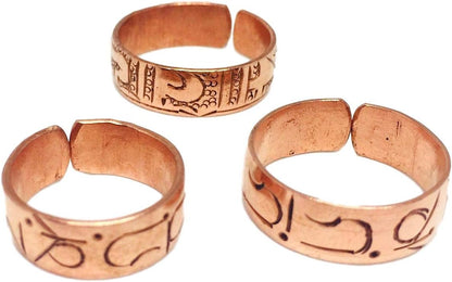 Copper Ring Set — Carved Tradition | 3 Adjustable Rings