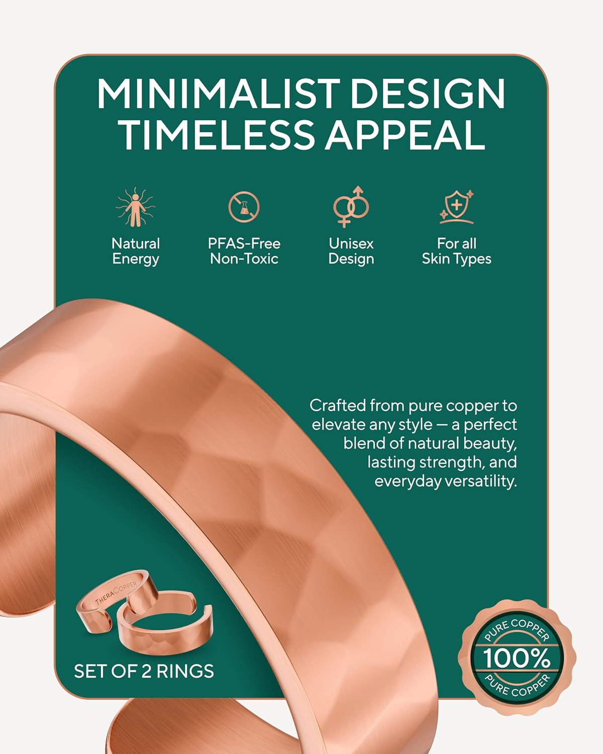 Pure Copper Adjustable Rings — Set of 2