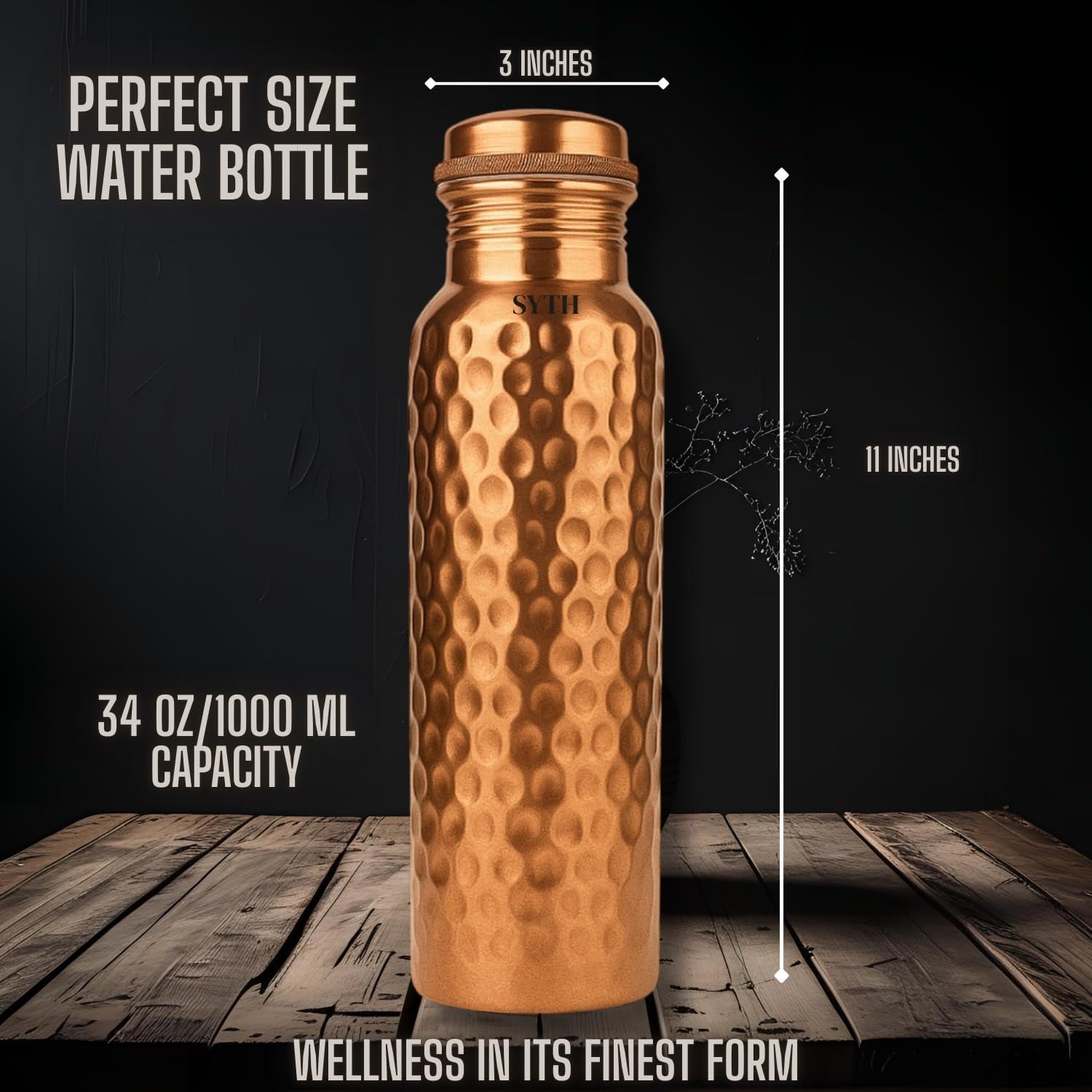 Luxury 100% Pure Copper Water Bottle - 34 OZ – |BPA Free| Ayurvedic Copper Drinking Bottle for Women and Men – | Lab-Tested, Heavy Duty & Leak-Proof | Copper Vessel (Luxury Gift Box Included)