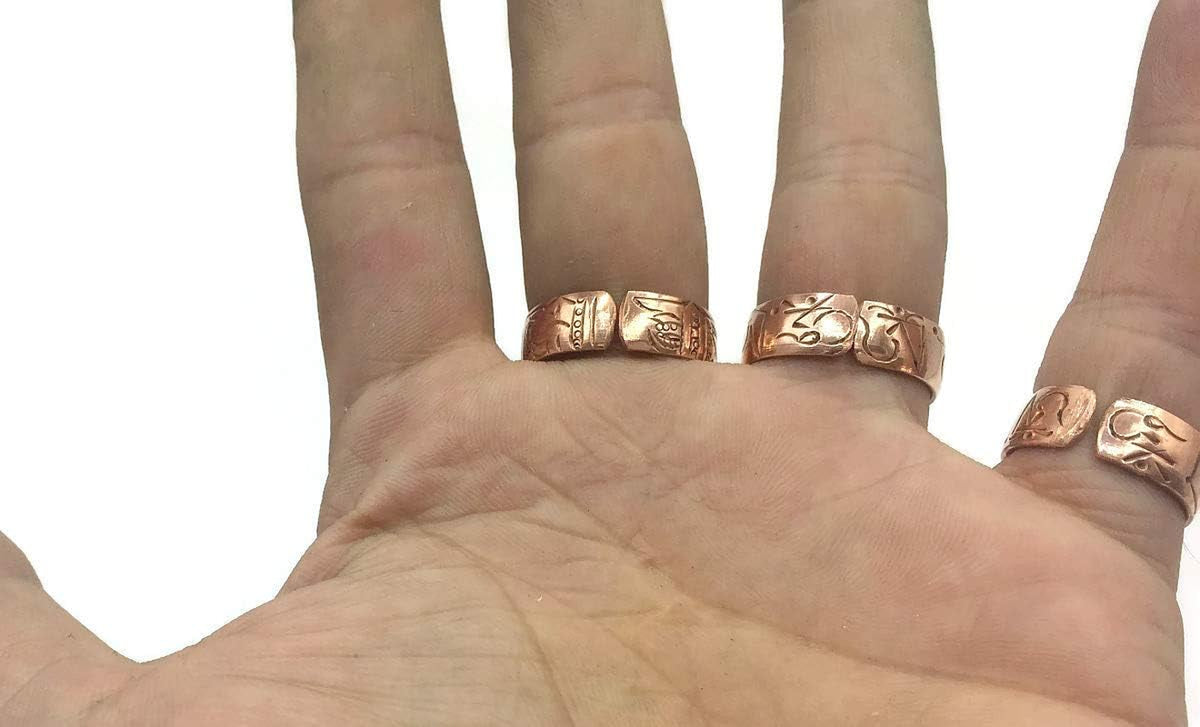 Copper Ring Set — Carved Tradition | 3 Adjustable Rings