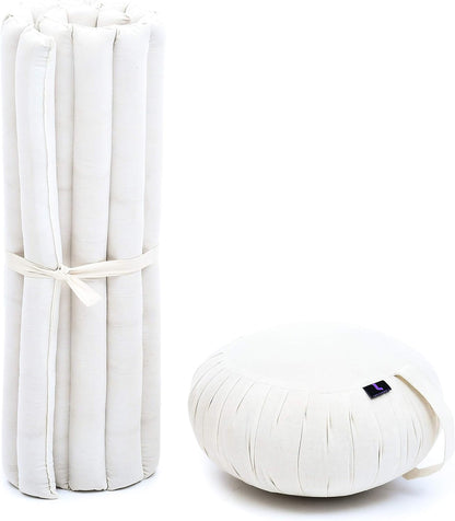 Meditation Cushion Set — Zafu & Roll-Up Zabuton with Kapok Fill