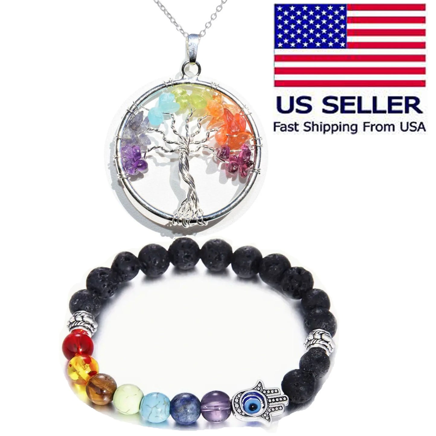 Unisex Chakra Pendant Necklace & Turquoise Energy Bracelet Set – Harness the Power of Balance & Healing