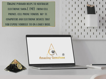 Black Tourmaline Orgone Pyramid – Lotus Flower of Life Energy Generator for Protection & Healing
