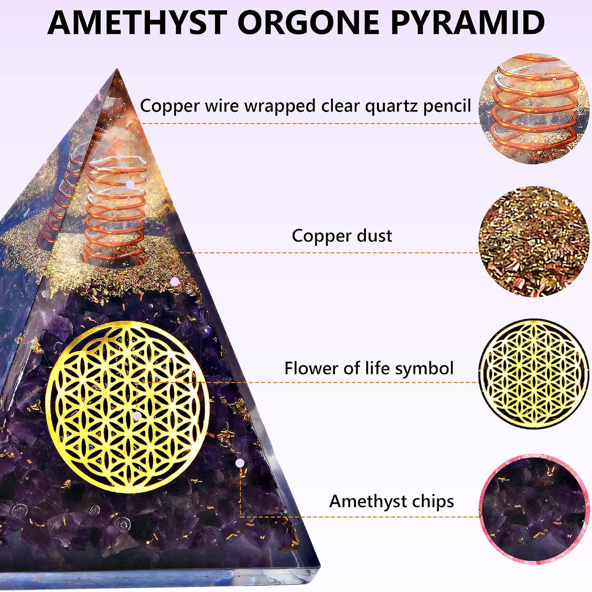 Amethyst Orgonite Pyramid — Flower of Life