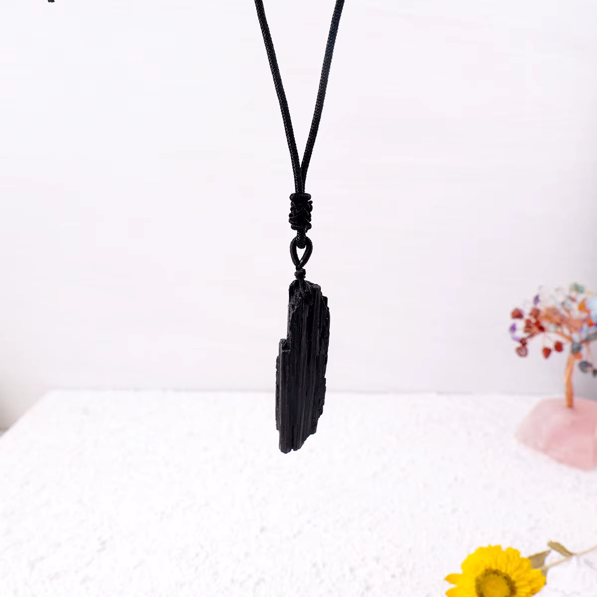 Raw Black Tourmaline Crystal Pendant – EMF Protection & Energy Shielding Necklace