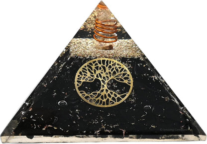 Black Tourmaline Orgone Pyramid – Lotus Flower of Life Energy Generator for Protection & Healing