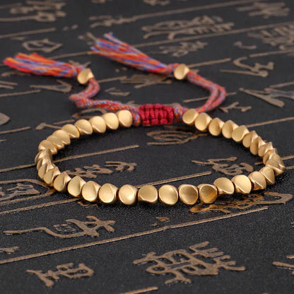 Handmade Tibetan Buddhist Bracelets on Hand Braided Copper Beads Lucky Rope Bracelet & Bangles