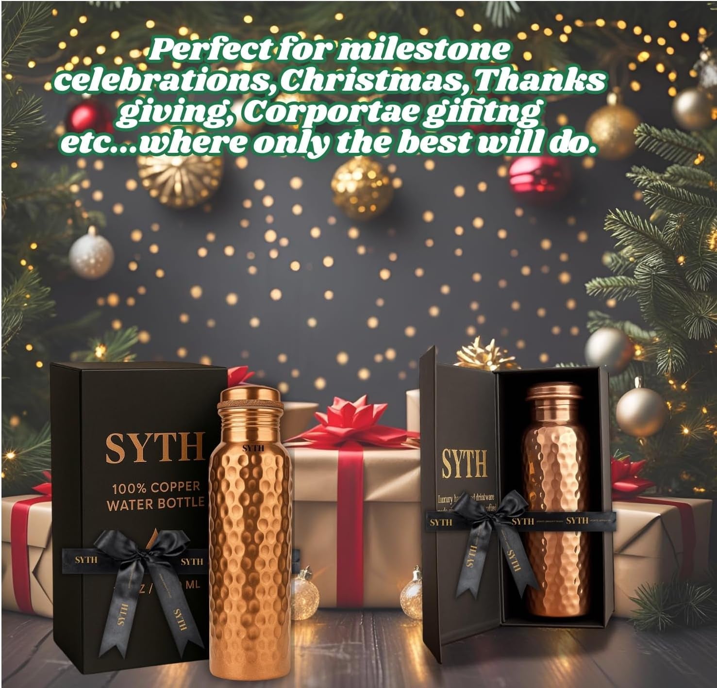 Luxury 100% Pure Copper Water Bottle - 34 OZ – |BPA Free| Ayurvedic Copper Drinking Bottle for Women and Men – | Lab-Tested, Heavy Duty & Leak-Proof | Copper Vessel (Luxury Gift Box Included)
