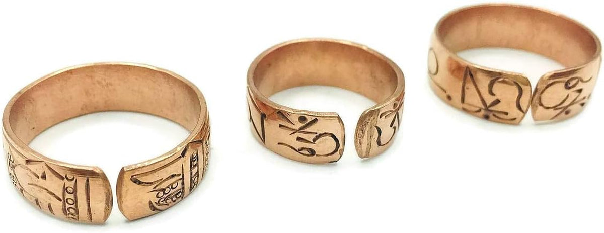 Copper Ring Set — Carved Tradition | 3 Adjustable Rings