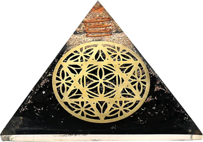 Black Tourmaline Orgone Pyramid – Lotus Flower of Life Energy Generator for Protection & Healing