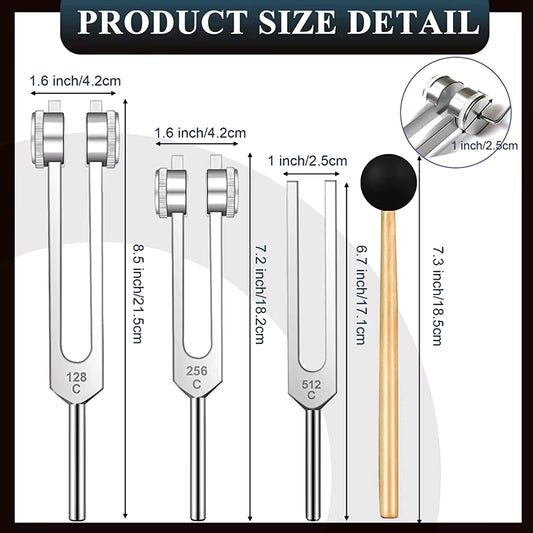 Premium Tuning Forks Set - 128 Hz, 256 Hz, 512 Hz | Perfect for Chakra Alignment, Healing, and Sound Therapy | Elevate Body, Mind, and Spirit