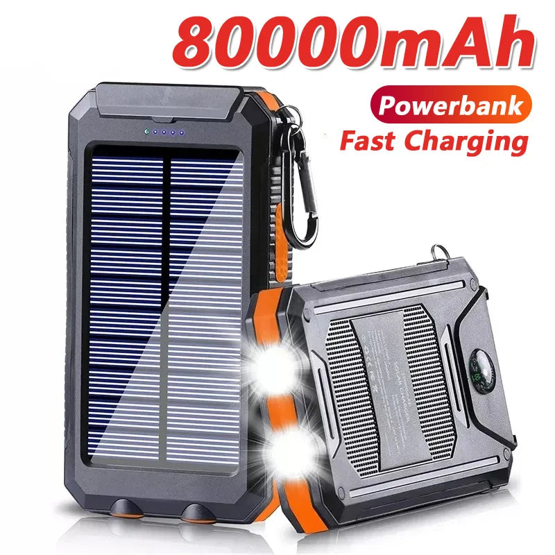 Solar Power Bank 80,000mAh – Ultra-High Capacity Portable Charger with LED Flashlight & Solar Charging