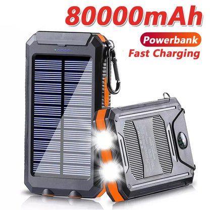 Solar Power Bank 80,000mAh – Ultra-High Capacity Portable Charger with LED Flashlight & Solar Charging