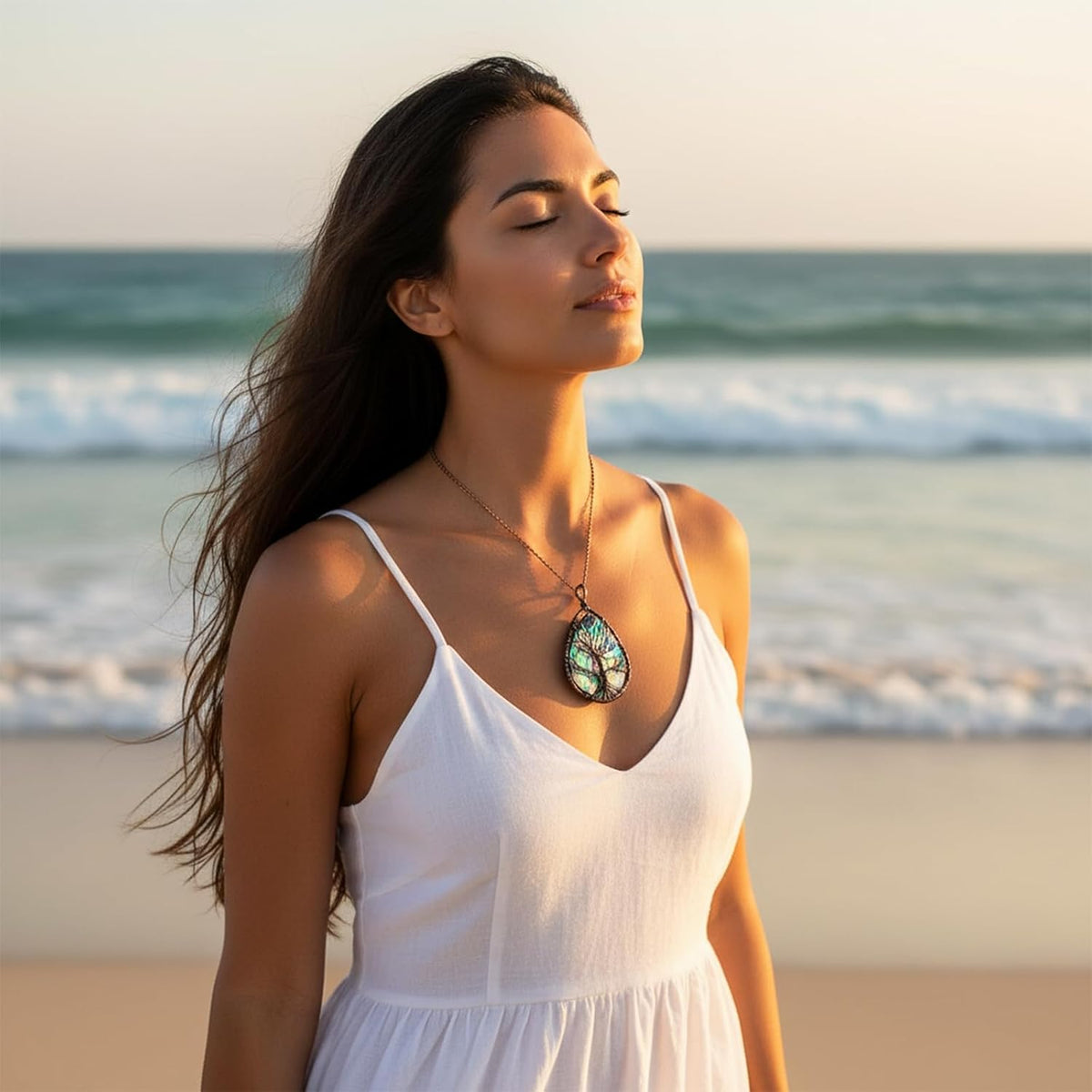 Abalone Tree of Life Necklace — Copper Wire Wrap