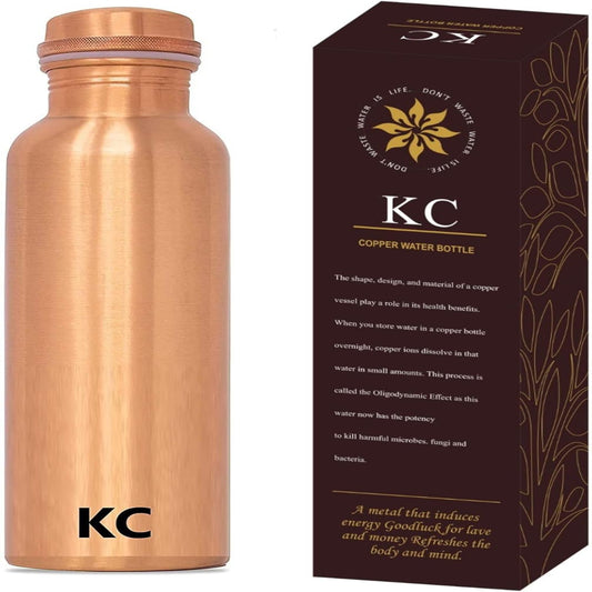 Pure Copper Water Bottle 1000ml – Ayurvedic Leak Proof Design with Lacquer Coating for Health & Wellbeing