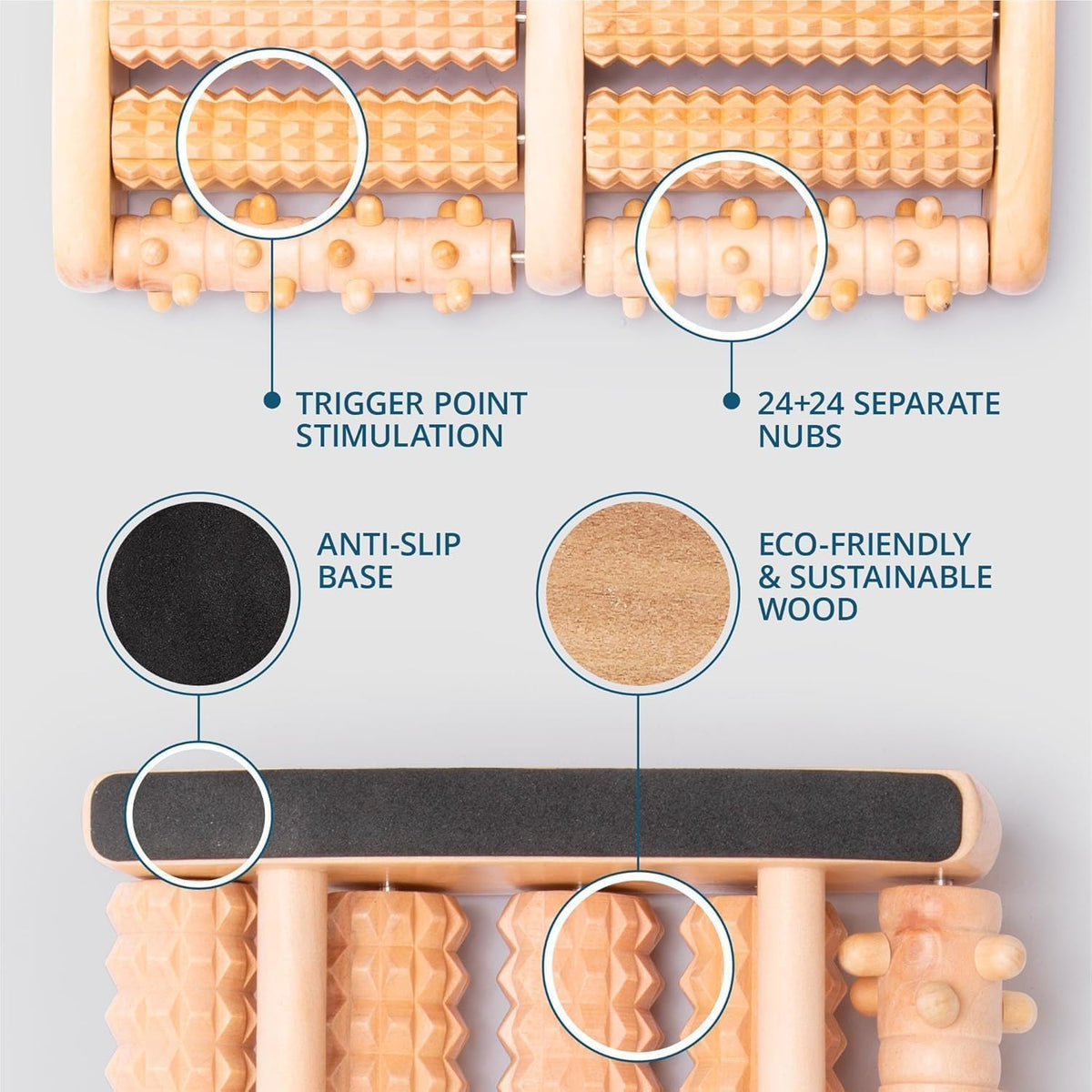 Wooden Foot Massage Roller — Grounded Comfort | Dual Foot