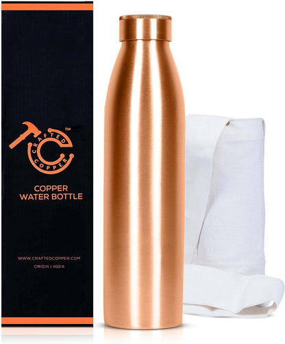 Pure Copper Water Bottle – 34oz Honeycomb Ayurvedic Vessel with Carry Pouch