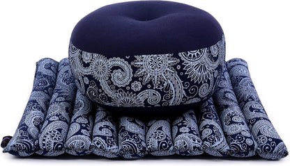 Compact Meditation Cushion Set — Small Zafu & Roll-Up Zabuton with Kapok Fill