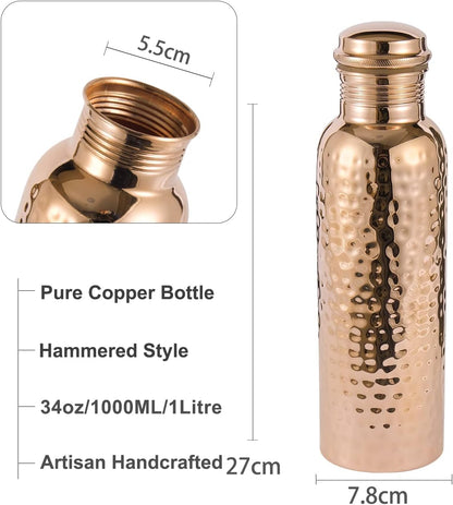 Copper Water Bottle & Jute Bag — Woven Journey | 34 oz