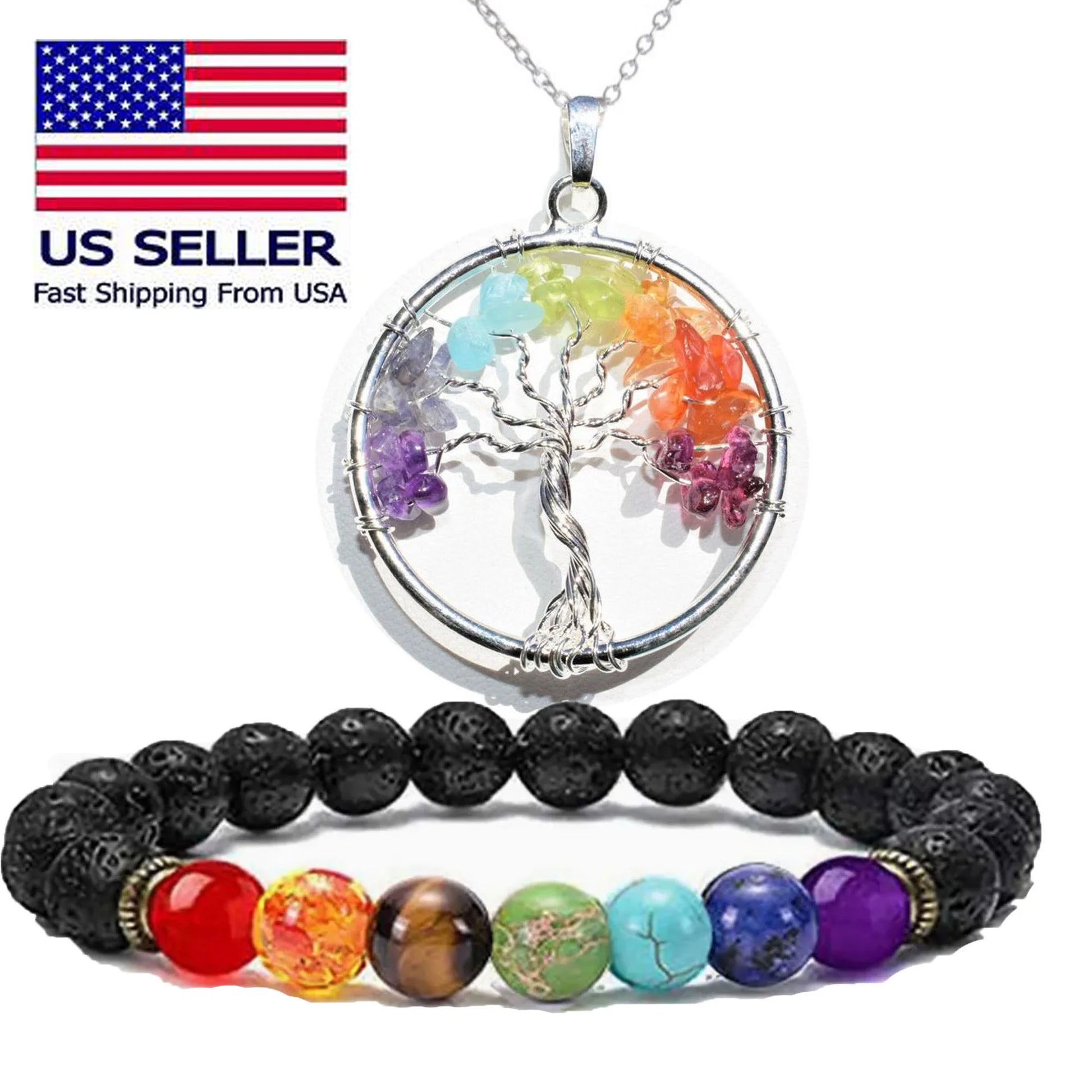 Unisex Chakra Pendant Necklace & Turquoise Energy Bracelet Set – Harness the Power of Balance & Healing