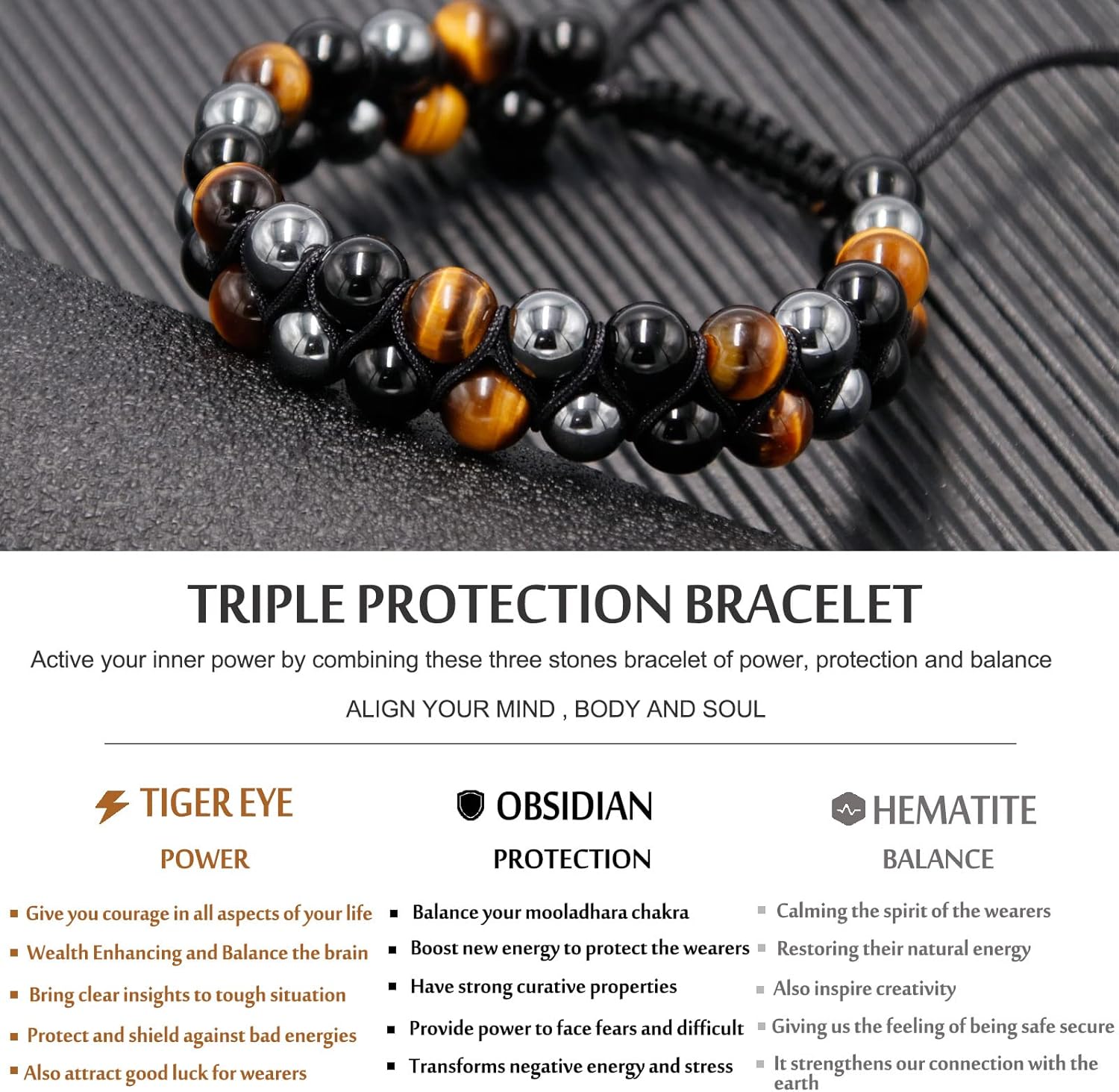 Triple Protection Stone Bracelet