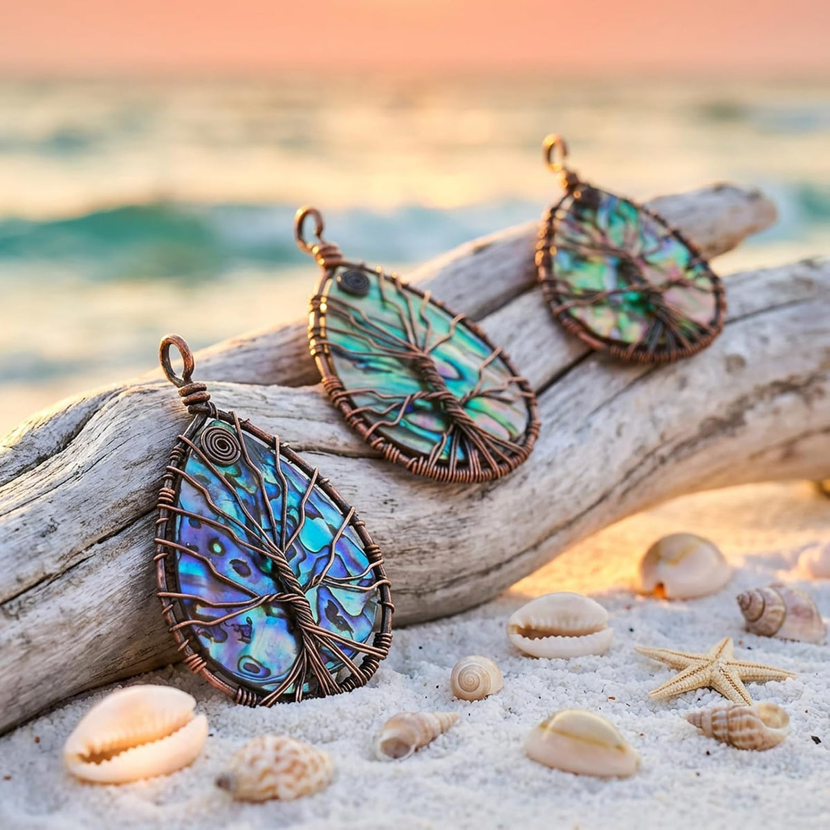 Abalone Tree of Life Necklace — Copper Wire Wrap