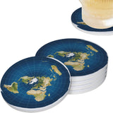 Flat Earth Map Ceramic Coasters — Cork-Backed Set of 4