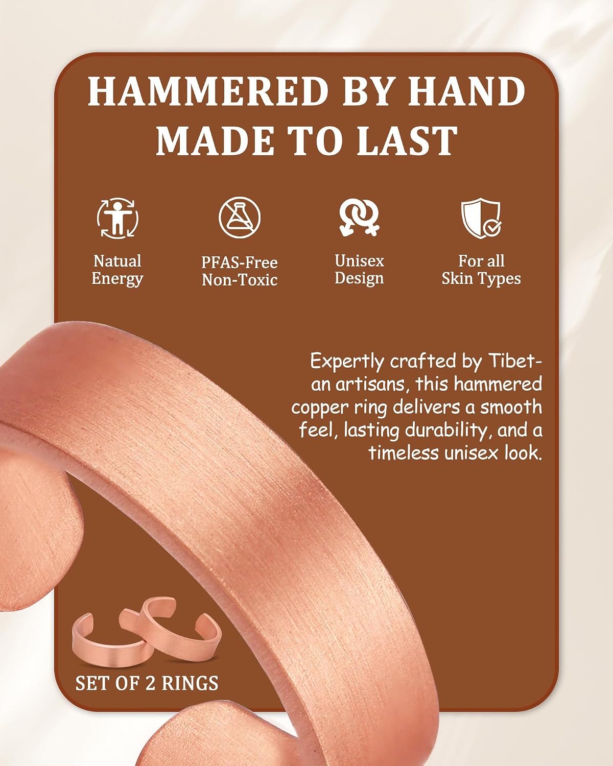 Pure Copper Tibetan-Style Rings — Set of 2