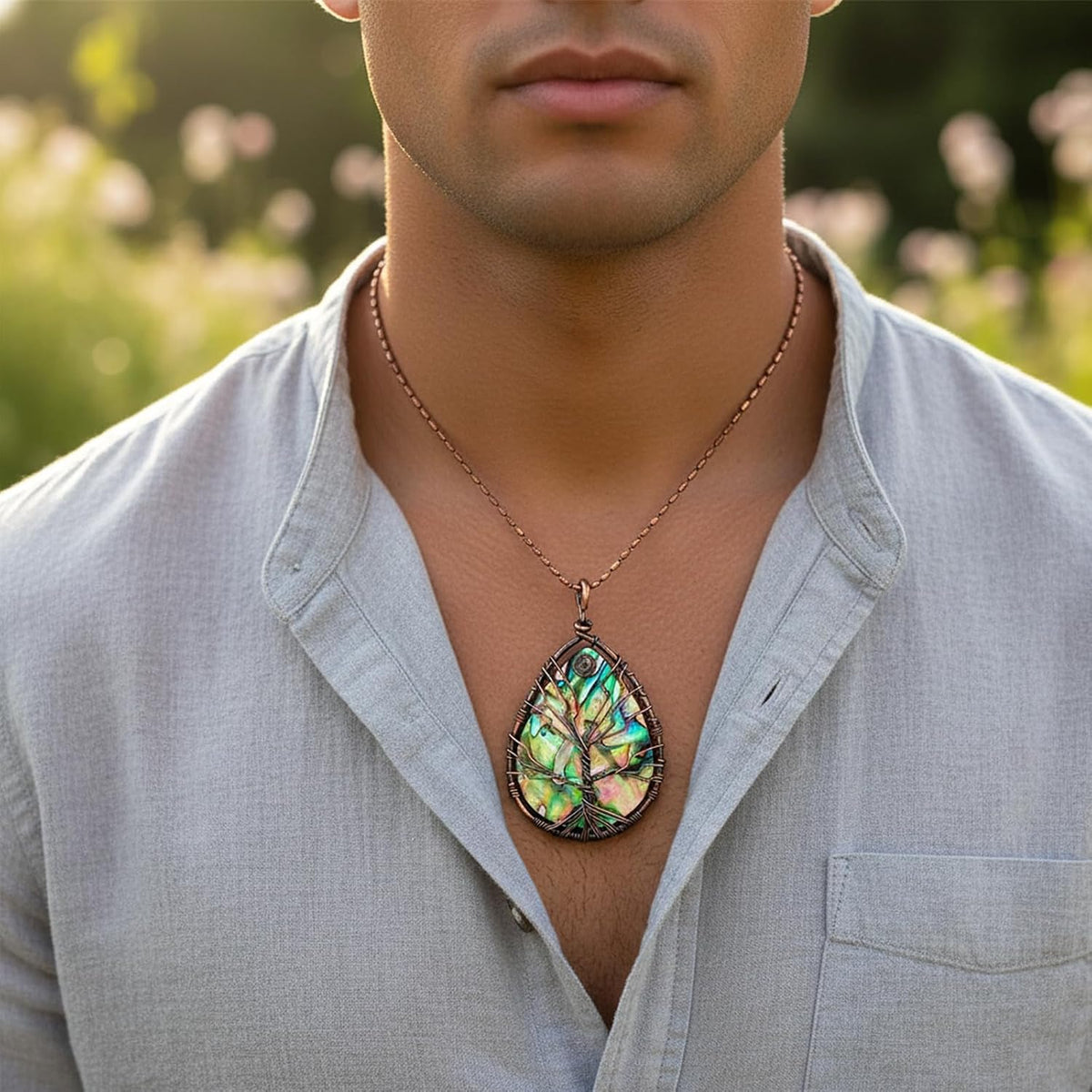 Abalone Tree of Life Necklace — Copper Wire Wrap
