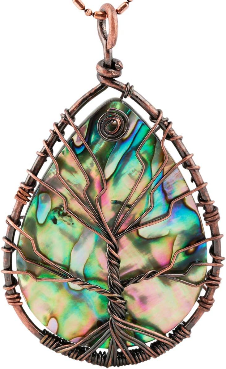 Abalone Tree of Life Necklace — Copper Wire Wrap