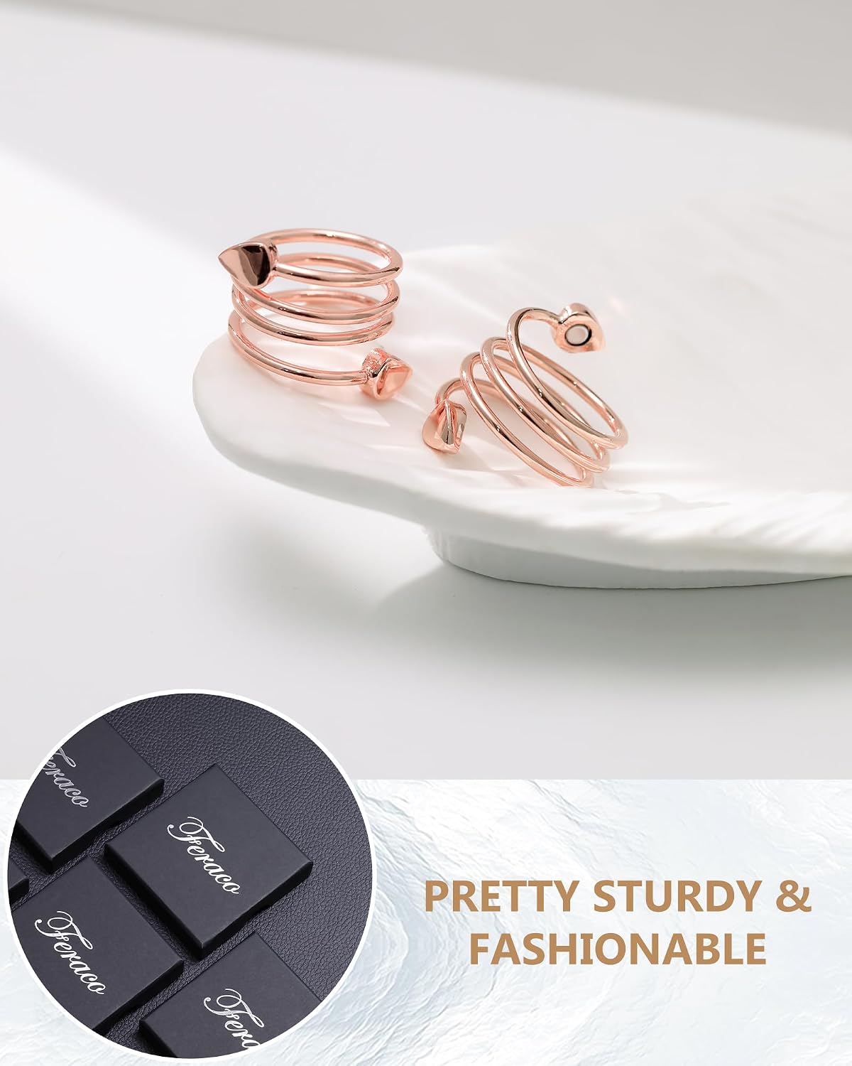Magnetic Copper Rings — Heart & Flower Set