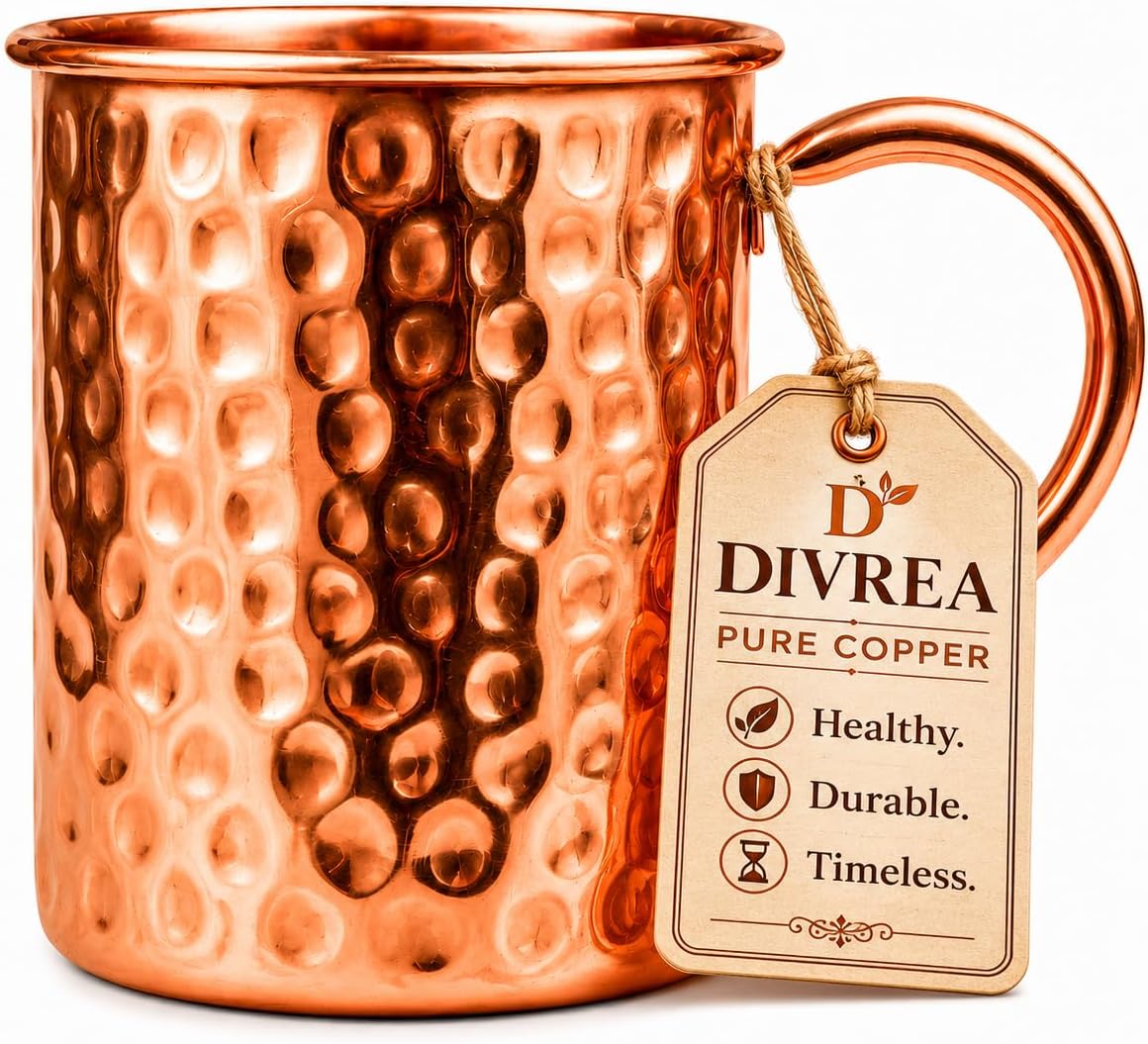 Pure Copper Moscow Mule Mug — 14 oz Handcrafted Hammered Cup