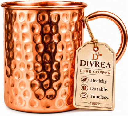 Pure Copper Moscow Mule Mug — 14 oz Handcrafted Hammered Cup